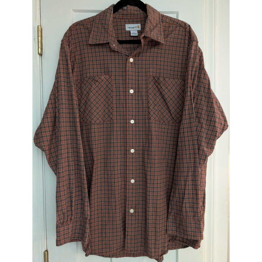 Carhartt Men's Large Long Sleeve Button Down Plaid 100% Cotton Shirt S254